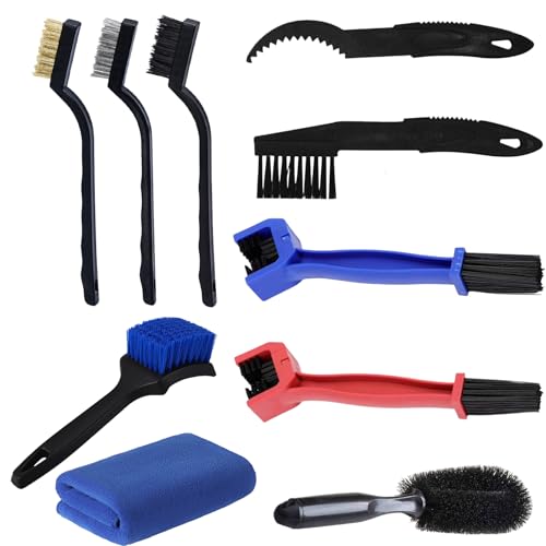 10 Piece Bike Cleaning Kit Professional Motorcycle and Bike Chain Cleaner Tool Set for Deep Cleaning Chain Sprocket Tyre and Stubborn Dirt