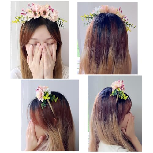 Foto von JZK Hochzeit Blumenstirnband für Blumenmädchen und Braut - Gänseblümchen Tiara für Mädchen und Frau - Haarband Blumengirlande Kopfschmuck, Weiß Beige