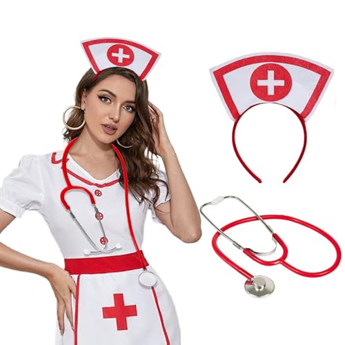 YUYWWAN Accessoire de Costume d'Infirmière, Halloween Déguisement Infirmière Set Femme Avec Serre-tête Stéthoscope, Accessoire de Infirmiere pour Halloween Cosplay Carnaval Fête à thème