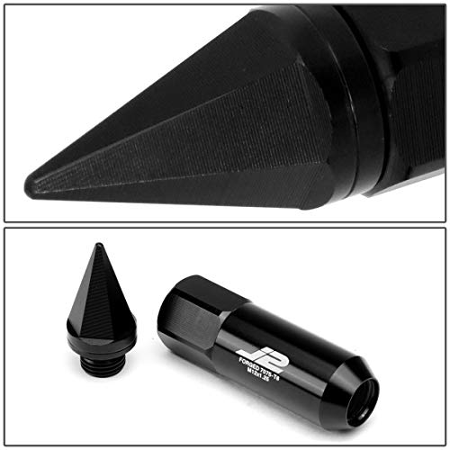 Image of J2 Engineering LN-T7-017-125-BK Black 20Pcs M12 x 1.25 7075-T6 Aluminum 90mm Spiked End Lug Nut w /Socket Adapter