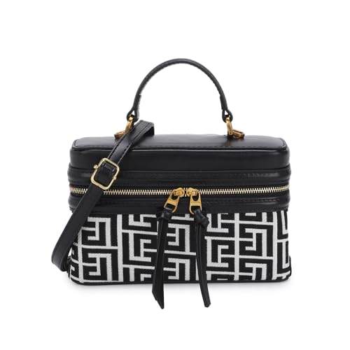 Image of HEGEELAR Classic Satchel Crossbody Purse for Women Chic Mini Box Purse, Women Crossbody Shoulder Bag (Black and White)