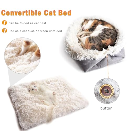 Weiches Katzenbett Waschbar 42x36 cm Plüsch Haustierbett für Katzen und Kleine Hunde, 2 in 1 Katzenbett Schlafsack Warmes Haus Katzenkissen Katzendecke Waschbares Nest Bett für Katzen – Bild 5