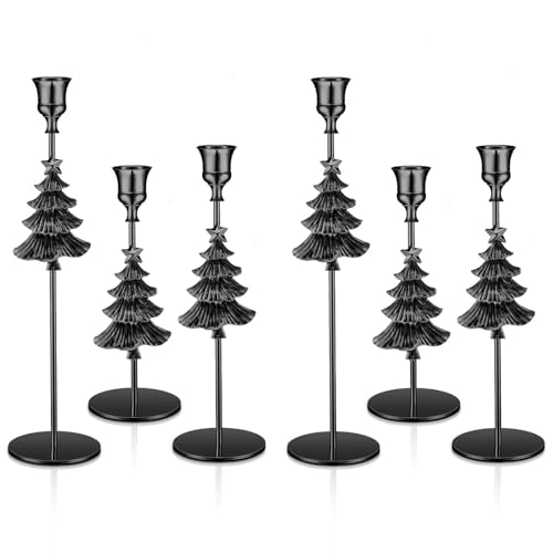 Ziliny Portacandele in metallo per albero di Natale, 6 pezzi, per Natale, matrimoni, inaugurazione della casa, moderno, centrotavola, regalo, 3 misure (nero)