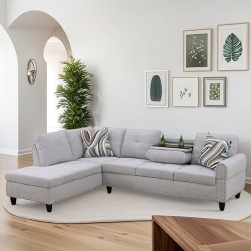 FONTOI L Shaped Sectional Couch Sofa, Modern Nail-Head Design Sectional