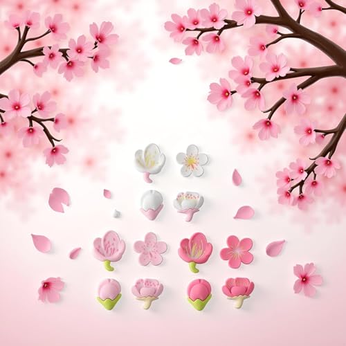 Set 12 imanes decorativos flor Sakura 3D rosa miniatura 5