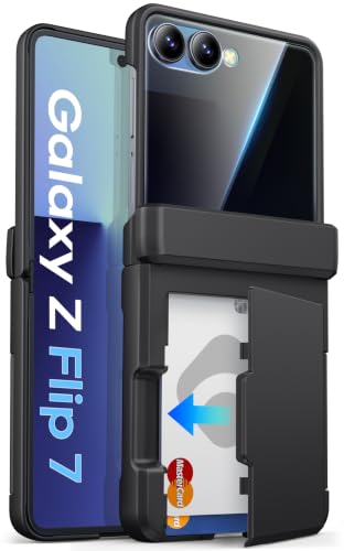 Image of ASAFCASE for Galaxy Z Flip 7 Case Wallet, Privacy Screen Protector, Black | Card Holder (2-3 Cards), Hinge Protection, Military Grade Shockproof, Rugged Hard Protective Phone Case for Samsung Flip7