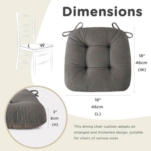 Image of AddGrace Chair Cushions for Dining Chairs 18 x18 4Pcs Dark Grey | 3 Inch Thick, Non-Slip , Indoor Office , with 11 Inch Ties, for Office Workers, Middle-Aged and Older