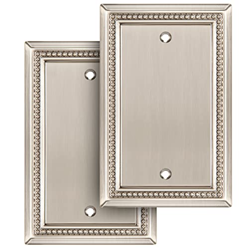 Image of Henne Bery Sunken Pearls Heavy Duty Decorative Wall Plate Switch Plate Outlet Cover (Single Blank, 2 Pack, Satin Nickel)