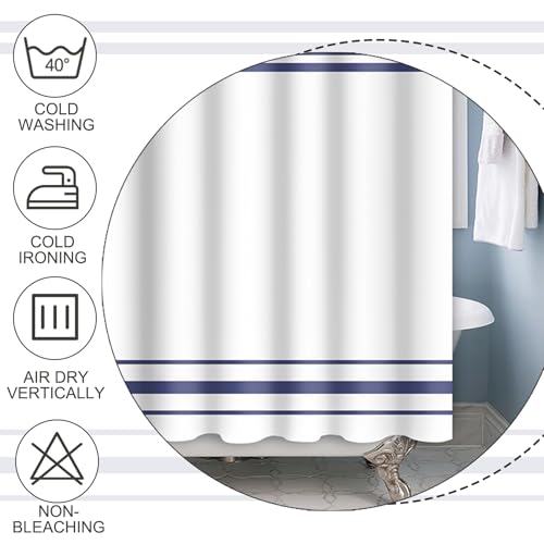 Baocicoo Boho Navy Blue Navigation Striped Shower Curtain Minimalism Nautical Shower Curtain for Bathroom Decorative for Boy's Dormitory Cubicle Waterproof Curtain for Bathroom with Hooks 36x72 Inches by Baocicco - Image 2