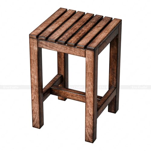 Image of Solid Mango Wood Sitting Stool 18 Inch | Wooden Stool for Living Room, Bedroom, Dressing Table & Pooja | Vanity Stool for Adults | Strong Solid Wood Stool
