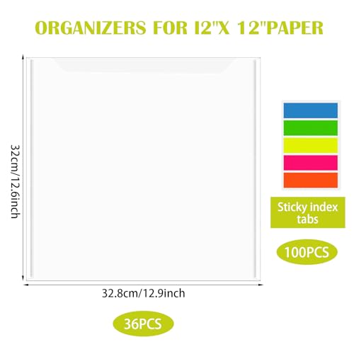36PCS Scrapbook Paper Storage Organizer 12 x 12 Paper Storage Organizer with 100PCS Sticky Index Tabs Holds Scrapbooking Tabs for Holding Scrapbook Cardstock, Vinyl Sheets by Yolev - Image 2