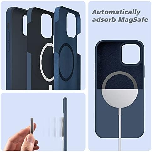 imluckies Magnetic Silicone Case for 6.1" iPhone 12 Pro Case with Camera Cover, Built-in Magnets Support Magsafe Faster Charging, Premium Liquid Silicone Phone Cover for iPhone 12 (2020) - Blue