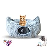 Cat Donut Tunnel Bed with 3pcs Mouse Ball Toy - Cat Tunnel for Under Christmas Tree & Cat Tunnel Bed Cave - Soft cat cave Bed – 3-in-1 Cat Tunnels for Indoor Cats, Kittens, Puppies, Rabbits (Grey)