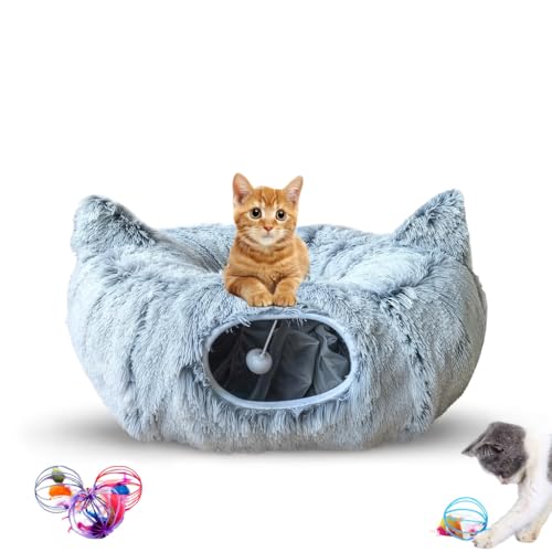 Cat Donut Tunnel Bed with 3pcs Mouse Ball Toy - Cat Tunnel for Under Christmas Tree & Cat Tunnel Bed Cave - Soft cat cave Bed – 3-in-1 Cat Tunnels for Indoor Cats