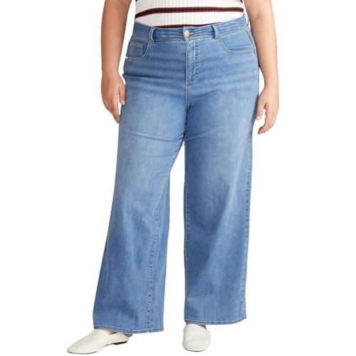 Plus Size Wide Leg Jeans for Women High Waist High Stretchy Extra Full Length Denim Jeans Pants Blue