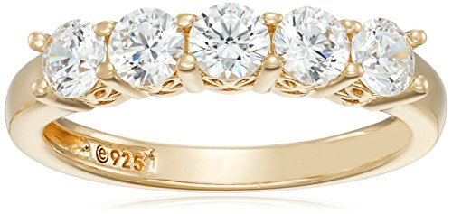 Amazon Collection Yellow-Gold-Plated Sterling Silver Round-Cut 5-Stone Ring made with Swarovski Zirconia (1.25 cttw), Size 8