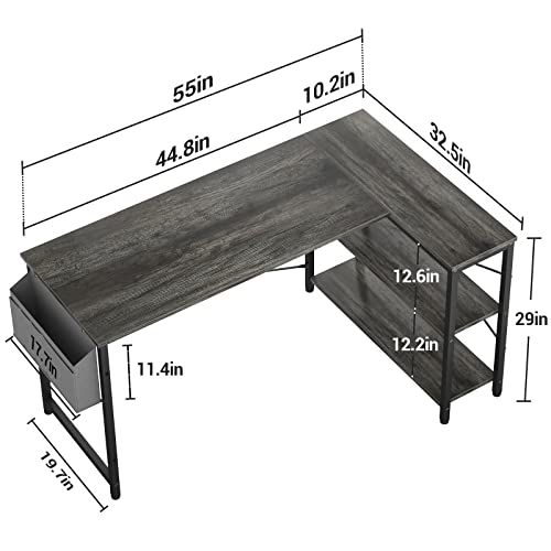 Homieasy Small L Shaped Computer Desk, 55 Inch L-Shaped Corner Desk With Reversible Storage Shelves For Home Office Workstation, Modern Simple Style Writing Desk Table With Storage Bag(Black Oak) #TOP4