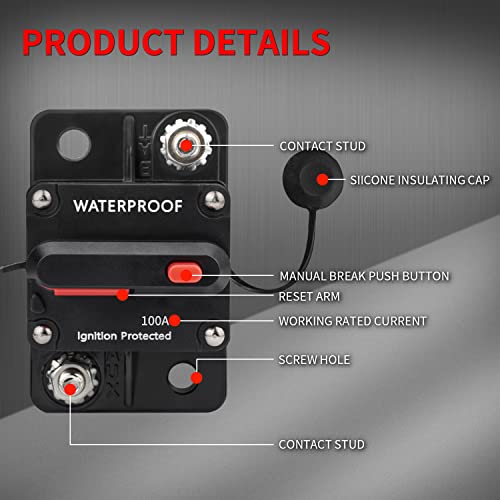Daiertek 100 Amp Circuit Breaker 12V - 48V, Dc 12 Volt Circuit Breaker 100A Inline With Manual Reset Waterproof For Marine Boat Trolling Automotive Car Rv Atv Audio-2Pack #TOP3