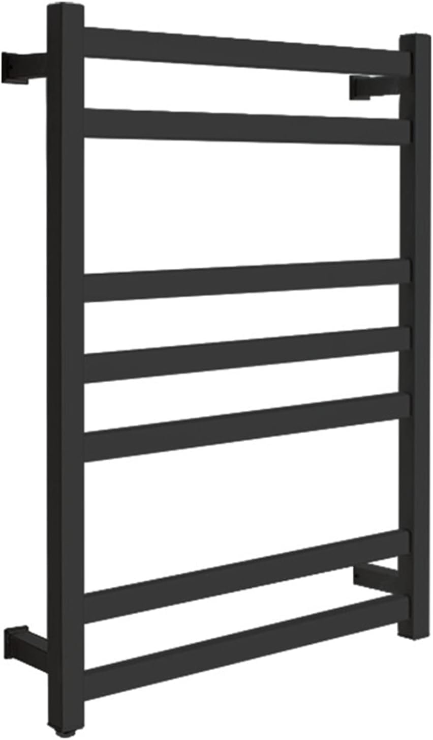 Wall-Mounted Heated Towel Warmer Rack - 7 Bar Stainless Steel Electric Towel Dryer with Plug-in Switch - Modern Black Design Hardwired for Home Spa Experience