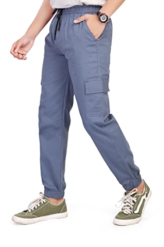 Image of UNOseven Boys Cargo Jogger Pants - Pure Cotton - Slim Fit - Sky Blue - Size 11-12 Years