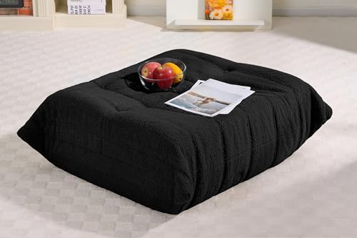 Image of Bean Bag Pouf Ottoman, Foot Stool, Foot Rest with Memory Foam Filled, Rectangle Ottoman for Living Room, Bedroom, Office (Black Teddy)