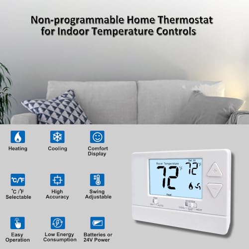 image for Miuputake NonProgrammable Thermostat for Home,Single-Stage Systems,Dig