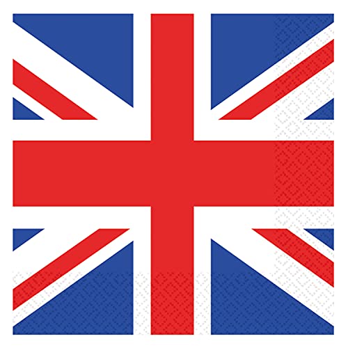 Amscan 9913037 Union Jack Paper Napkins Pack of 16 Great Britain Tableware Red White and Blue Royal Family Coronation Olympics National Theme 33cm x 33cm