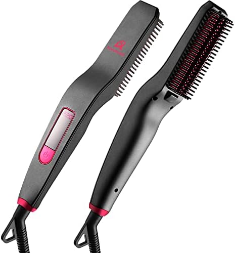 Adaronic EDC - Hair Straightening Brush for Men and Women - 2 in 1 Ionic Travel Heated Hair Beard Straightener Brush with 6 Heating Settings