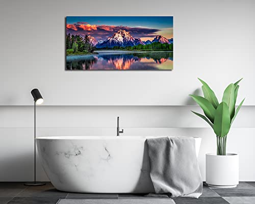 Sunset Landscape Canvas Wall Art For Living Room Wall Decor Snow Mountain Forest River Nautre Canvas Picture Prints Artwork Bedroom Bathroom Office Home Decor Framed Ready To Hang 20" X 40" #TOP5