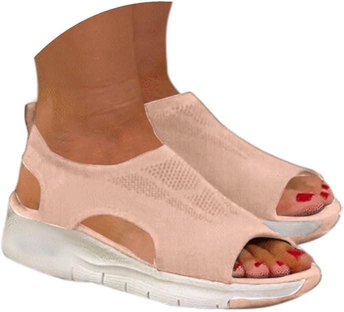 HEONSATI Sandals for Women Orthopedic, Sandals with Arch Support Summer Ladies Wedge Cushion Walking Shoes Platform Casual Mesh Beach Comfy Washable Memory Foam Slingback Slide Sport Knit Shoes