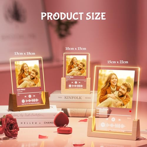 Bemaystar Spotify Plaque Custom Gifts - Acrylic Song Plaque with Picture - Personalized Gifts for Boyfriend Girlfriend Couple - Customized Valentines Day Gifts for Him Her, 7Lx5W