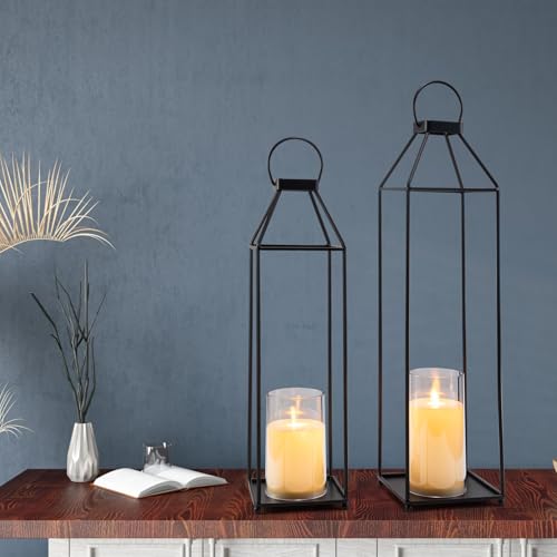 Eleattrun OUTDOOR LANTERN DECORATIVE Outdoor Lantern 2Pcs Decorative Candle Lantern Large Porch Lanterns Decorative Front Porch Lanterns Tall Floor Lanterns Decor Indoor Battery Powered Candle Lantern Decor thumb #2