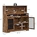Loomie Wine Bar Cabinet with LED Light, Liquor Cabinet with Glass Holder, Coffee Bar for Liquor, Storage Buffet with Wine Racks, Wine Cabinet with Mesh Door (Rustic)