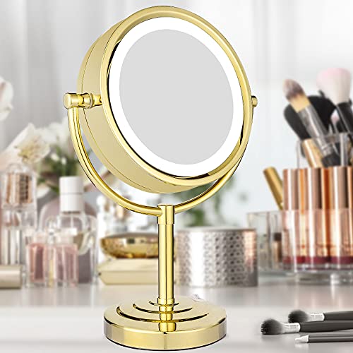 Gurun 8.5 Inch Tabletop Led Lighted Makeup Mirror With 10X Magnification Double Sided Vanity Mirror Plug Power Gold Finish M2208Dj(8.5In,10X) #TOP1