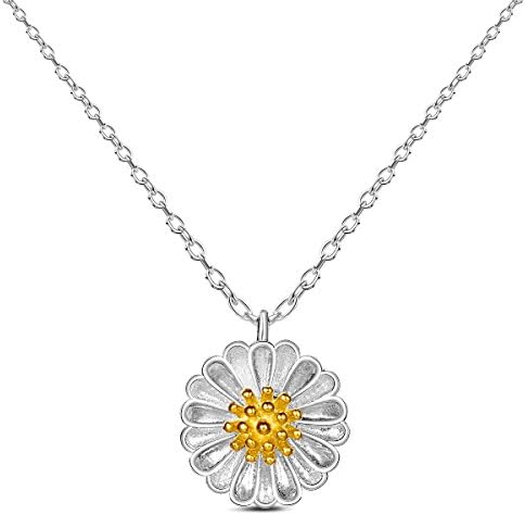 SHEGRACE Women Daisy Pendant Necklace in 925 Sterling Silver Gold Plated Daisy Flower Necklace, 400mm, Gift for Christmas
