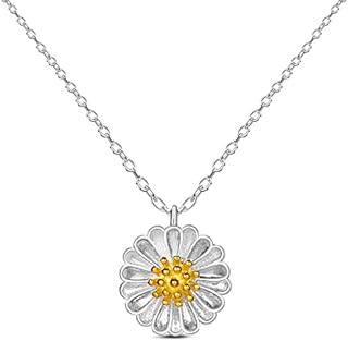 SHEGRACE Women Daisy Pendant Necklace in 925 Sterling Silver Gold Plated Daisy Flower Necklace, 400mm, Gift for Christmas