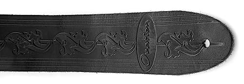 OVATION Guitar Strap Leather Premium - Signature "Leaf" - Black - Embossed leaf design - Handmade - Image 3