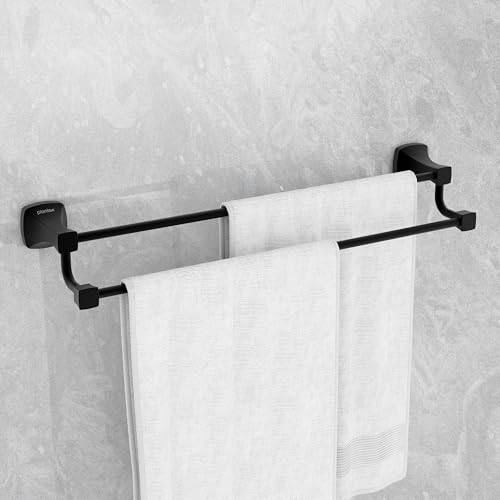 Image of Plantex Dual Towel Rod for Bathroom /Space Aluminium Towel Hanger /24inch Towel Holder /Bathroom Accessories - Pack of 1 (Powder Coated Black)