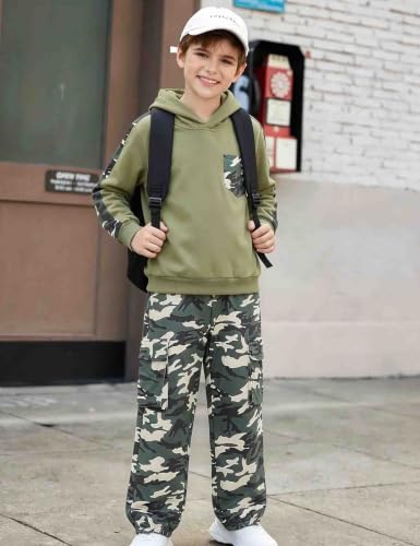 Image of mksodopy Boys Clothes Long Sleeve Hoodie and camouflage cargo pants Boy Outfits for 6-16 Years