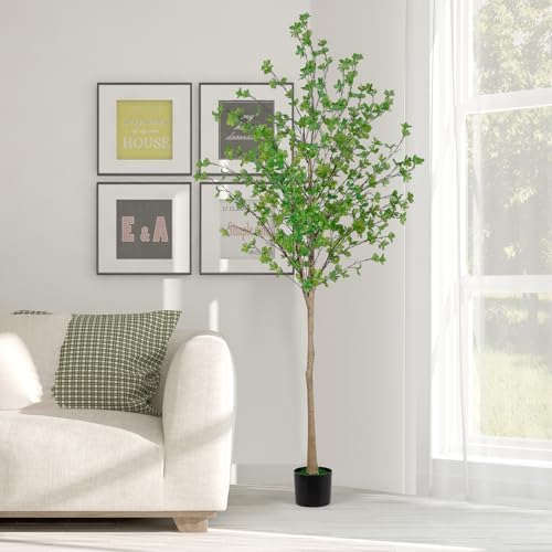 Artificial Enkianthus Tree 6FT, Realistic Texture Emerald Green Potted Faux Tree, Fake Trees Indoor Outdoor for Home Office Living Room Bedroom Foyer Porch Decor Mall School Decor Housewarming Gift
