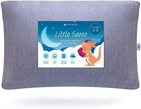 Pharmedoc Toddler Pillow with Pillowcase – 14x19 Little Garoo Pillow – Grey Cooling Cover Toddler Pillows for Sleeping, Kids Pillow, Travel Pillows for Sleeping, Mini Pillow, Toddler Bed Pillows