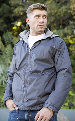 Gioberti Men's Reversible Rain Jacket with Polar Fleece Lining, Charcoal/Gray, S