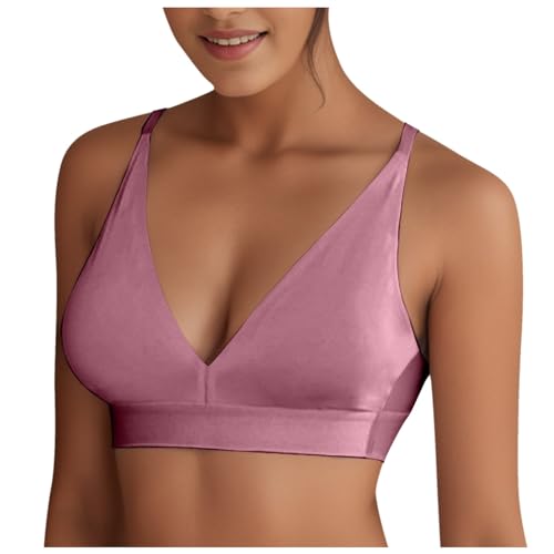 SRZYMJ Damen Nahtlos Spitzen BH ohne Bügel Weicher Damen Push-Up BH Gepolstert - Atmungsaktiver und Leichter, Klassische Bustier Damen BH Modern Feeling Comfy Haltungskorrektur Rücken BH Damen Pink,S