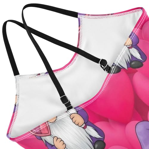 Cute Cartoon Gnome Purple One Piece Girls Swimsuit, Beach Bathing Suits Girls 3-10 Y with Adjustable Shoulder Strap, 3-10 Y4