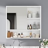 BSTSEL Wall Mounted Bathroom Mirror Cabinet 70(L) x 65(H) x 17(D) cm with Adjustable Shelf, Tempered Textured Glass Glass Door Storage Cabinet for Toiletries Furniture Unit (without light)