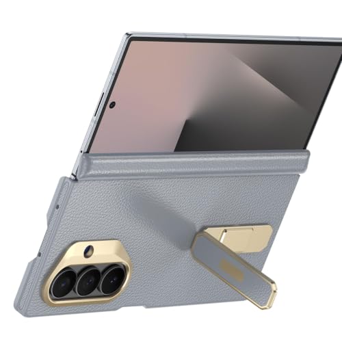 Coque Samsung Galaxy Z Fold 7 en cuir litchi gris et finitions galvanisées premium