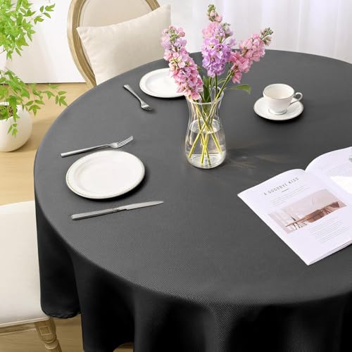 Nappe ronde Noël gris 240 cm jacquard géométrique et imperméable - 8