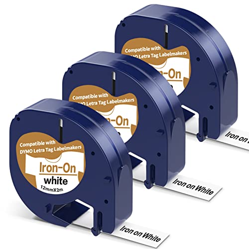 3 X 18769 Iron on Labels Compatible with Dymo Letratag Tape Name Label for Clothes, Replacement for Dymo Label Tape Iron on Labels for Clothes Use for LT-100T LT-100H QX50