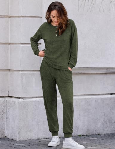 Ekouaer Womens Knit 2 Piece Lounge Sets Long Sleeve Top and Pants Outfits - image 6