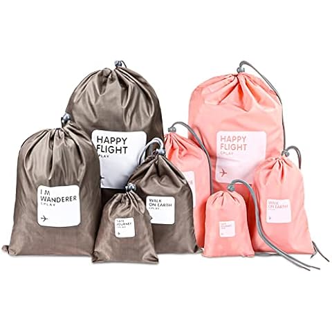 LIUCONGBD 8PCS Waterproof Gym Drawstring Bags, 4 Sizes Travel Storage String Swim Bags, Clothing Shoes Organiser Pouches Packing Sack for Sport Swim Wash School Outdoor Cover